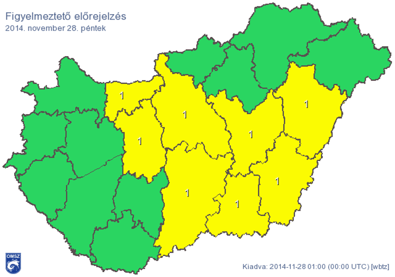 Figyelmeztetést adtak ki ónos eső miatt