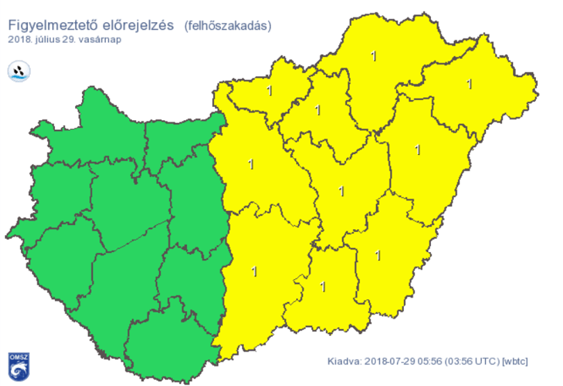 Országszerte felhőszakadásra és hőségre figyelmeztetnek