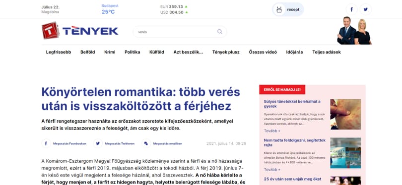 A TV2 szerint romantikus, hogy „a szeretetet kifejező” verés után egy nő visszaköltözött férjéhez