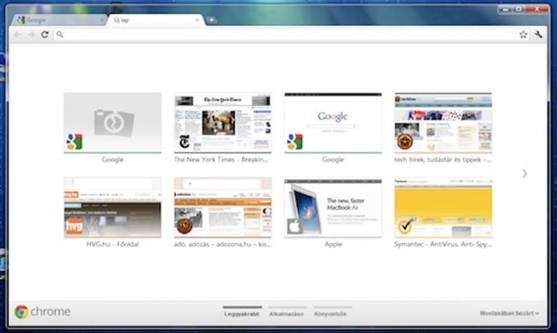 Új nyitólap a Chrome 15-ben