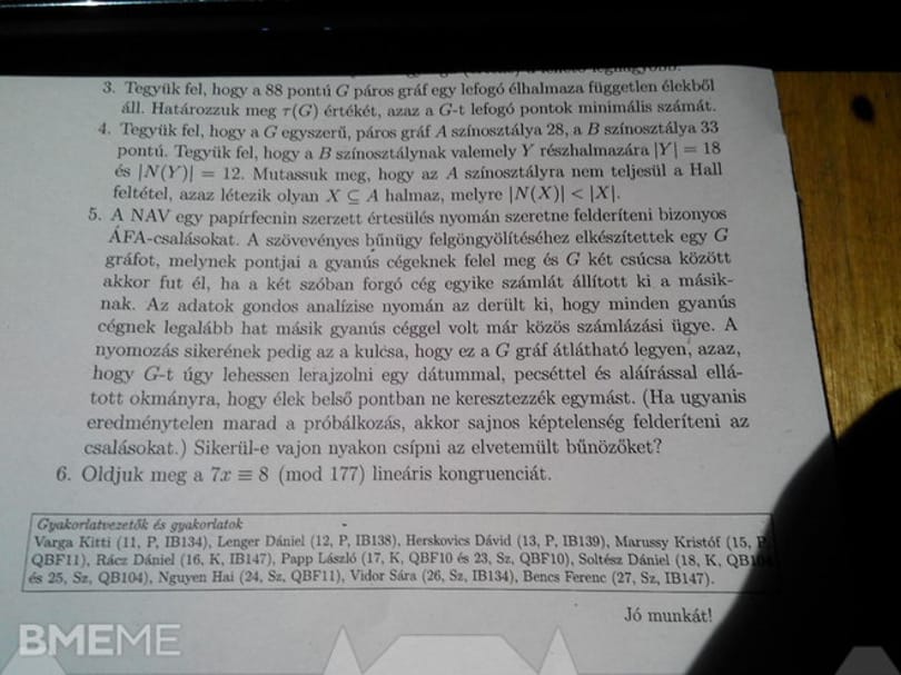 Áfacsalásos papírfecnis feladat is volt a BME egyik tesztjében
