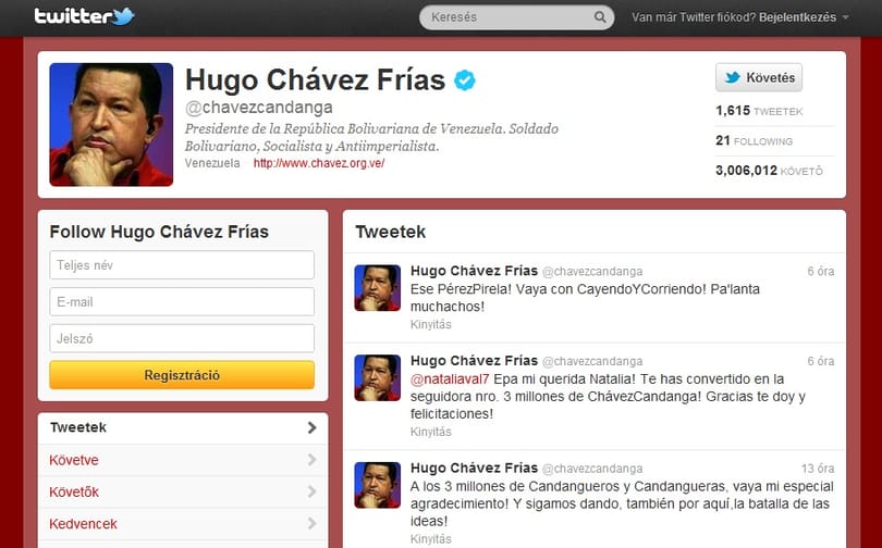 Mindenki Chávez Twitter-oldalát nézegeti
