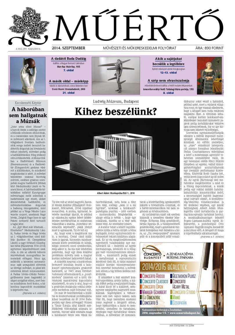 Megjelent a Műértő szeptemberi lapszáma
