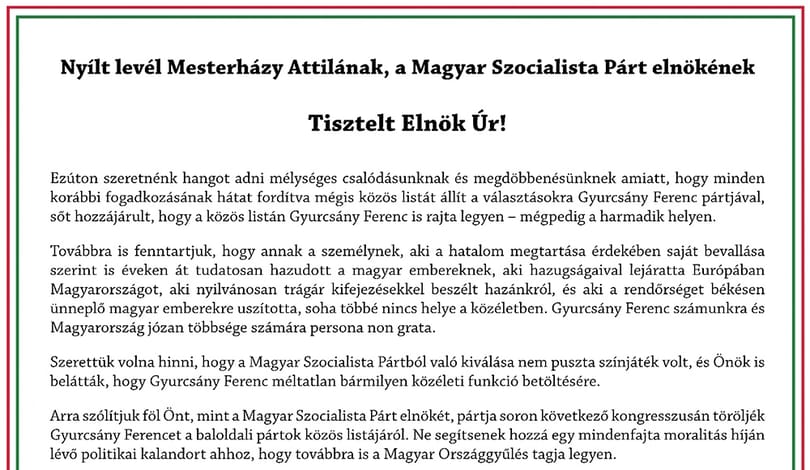 Válaszolt Mesterházy a hirdetésben üzenő 100 jobboldalinak