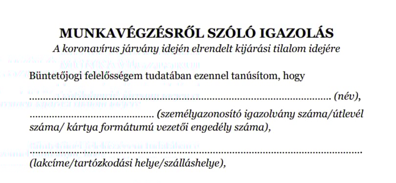 Innen letöltheti a munkáltatói igazolást, amellyel a kijárási tilalom alatt is közlekedhet