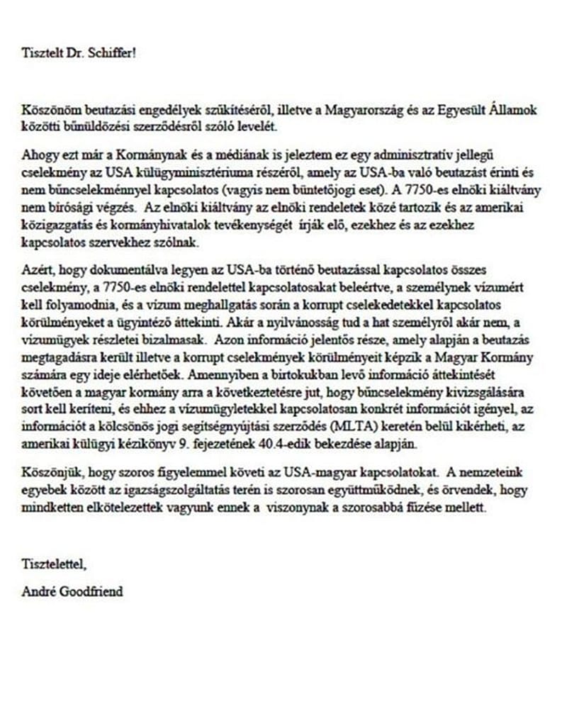 Goodfriend válaszolt Schiffer Andrásnak