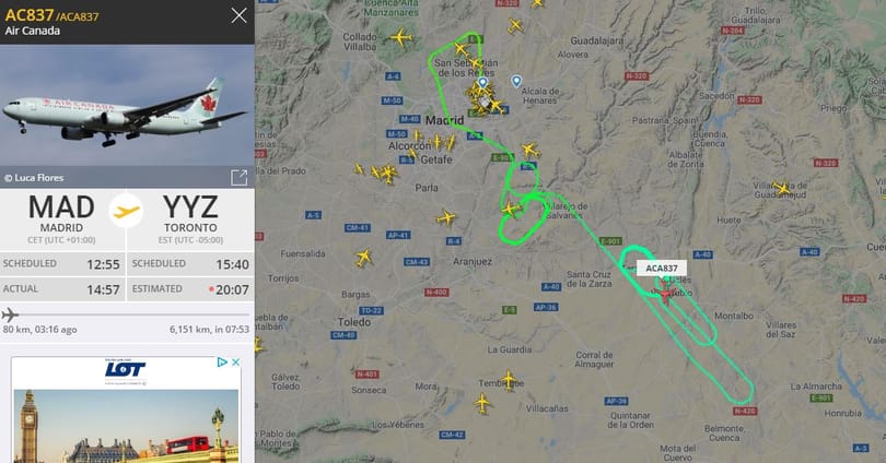Többórás körözés után hajtott végre kényszerleszállást egy Boeing 767-es Madridban