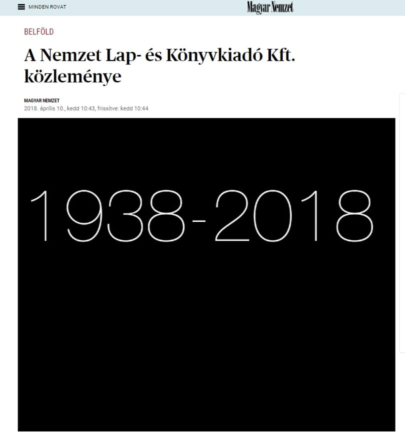 Gyászos képpel búcsúzik a Magyar Nemzet