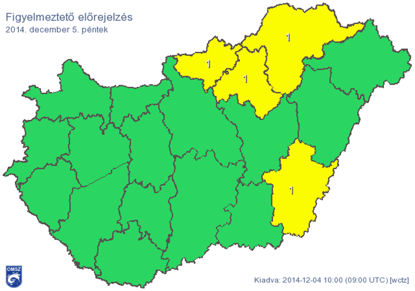 Térkép: Figyelmeztetést adtak ki 4 megyére, de 10 fok is lehet ma