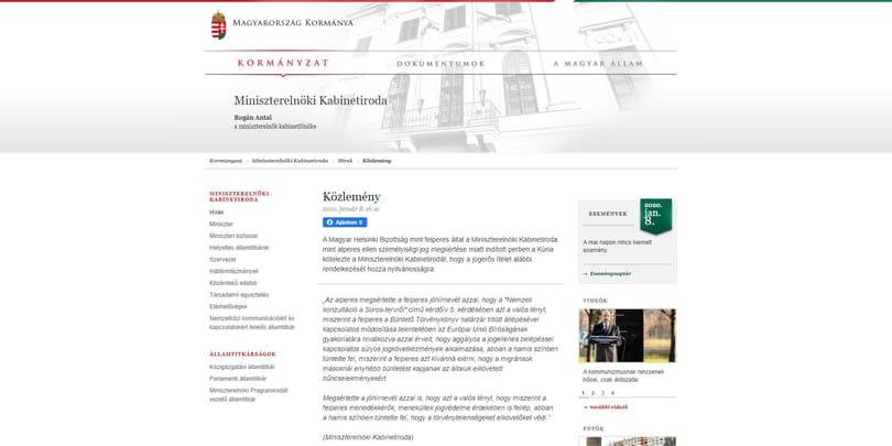 Nyitólapján kért bocsánatot a kormány a Magyar Helsinki Bizottságtól