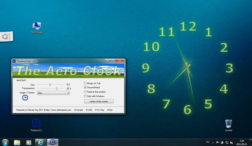 Működő analóg óra a Windows hátterére, ingyen