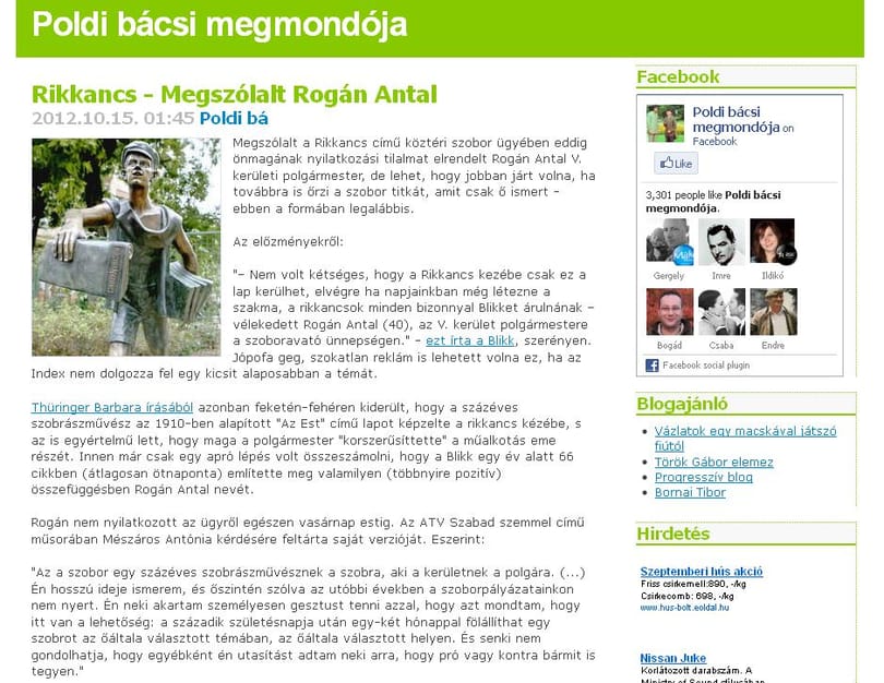 Rogán a Rikkancs szoborról: 