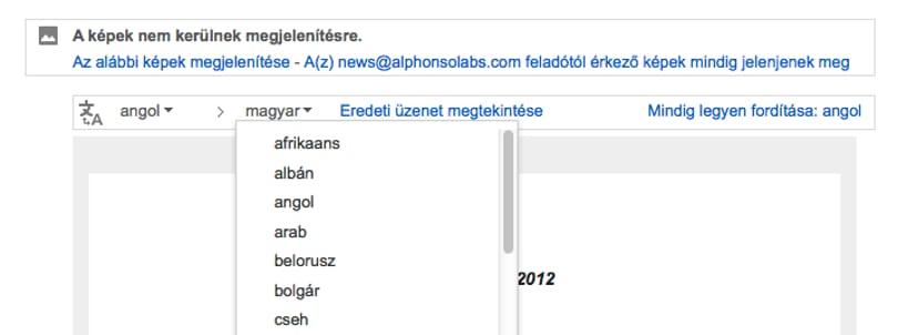 Gmail levelek fordítása, egy kattintással