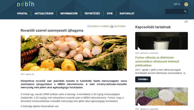 Idegmérget találtak egy Sparban vett újhagymában