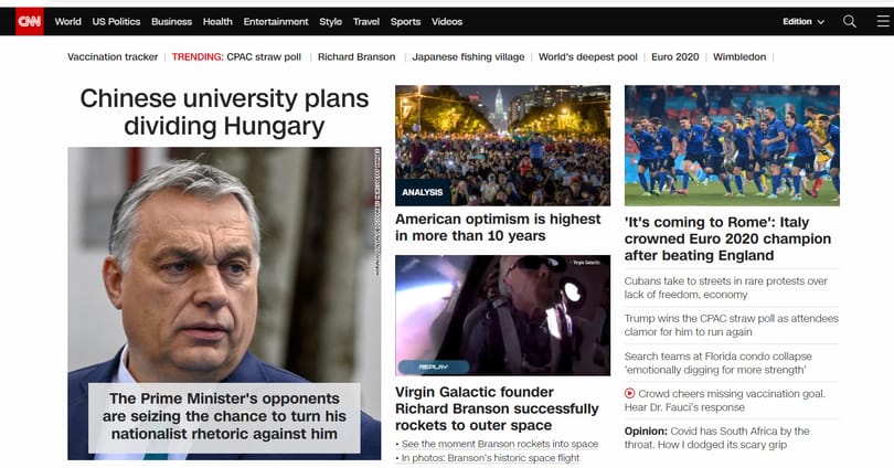 Orbán, a Fudan-ügy és a magyar ellenzék a CNN címlapján