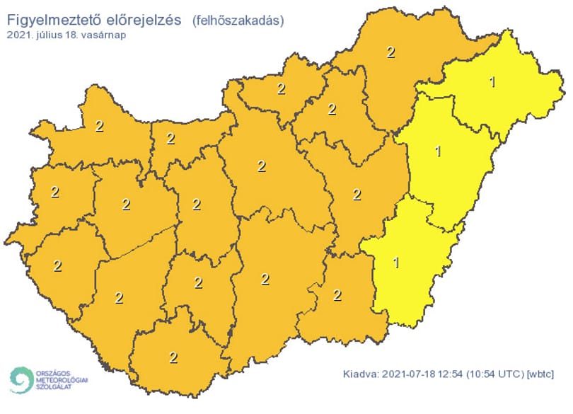 Felhőszakadás várható csaknem az egész országban