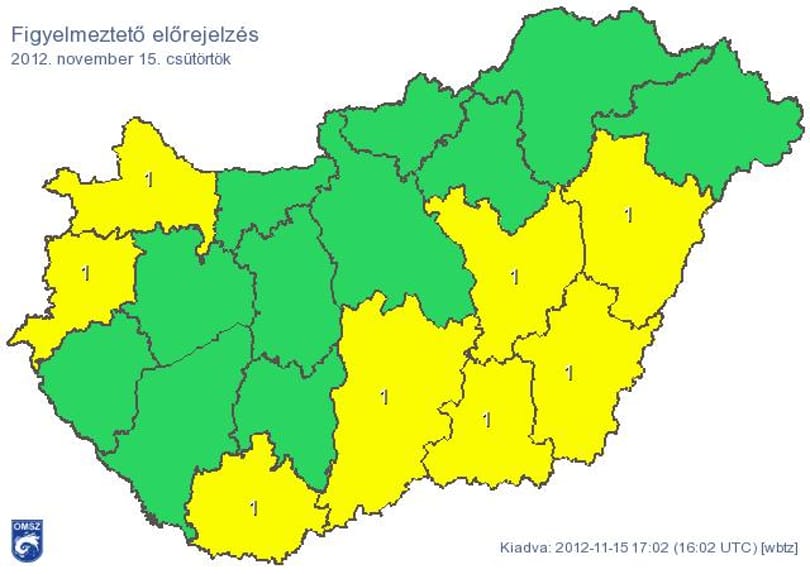 Figyelmeztetést adtak ki nyolc megyére - térkép