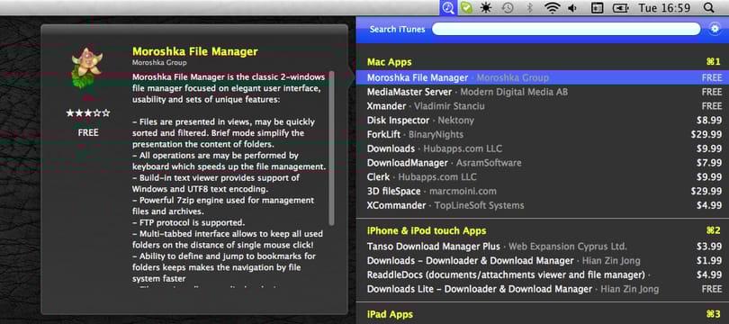 Kényelmes keresés az App Store kínálatában a menüsorból