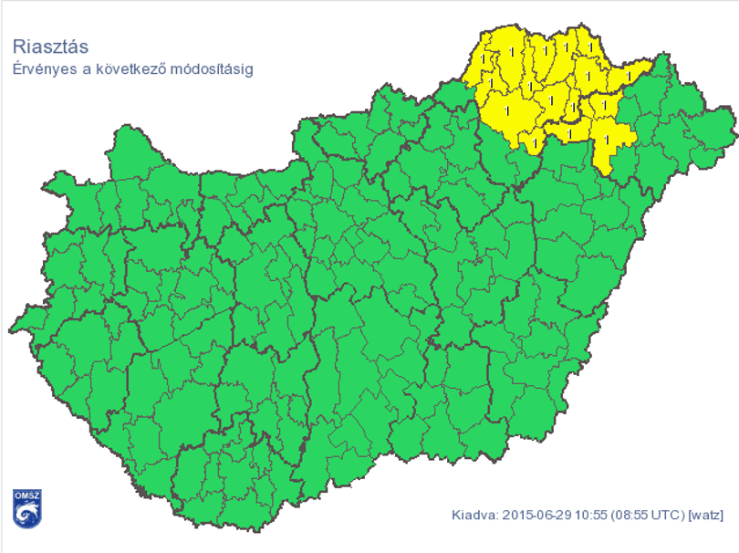 Riasztást adtak ki Magyarország csücskére