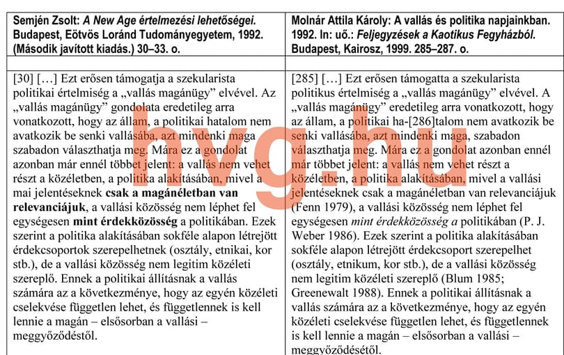 Újabb egyezések Semjén Zsolt és konzulense szövegeiben