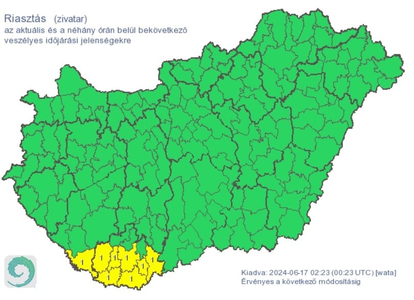 Riasztást és figyelmeztetést adtak ki zivatarveszély miatt