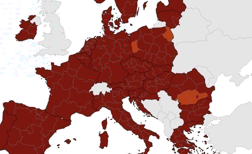 Az omikron egész Európát sötétvörösbe borította