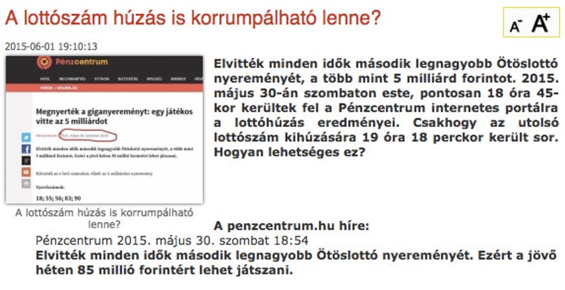 Ne dőljön be: kamu hír terjed a neten a lottóötös elcsalásáról