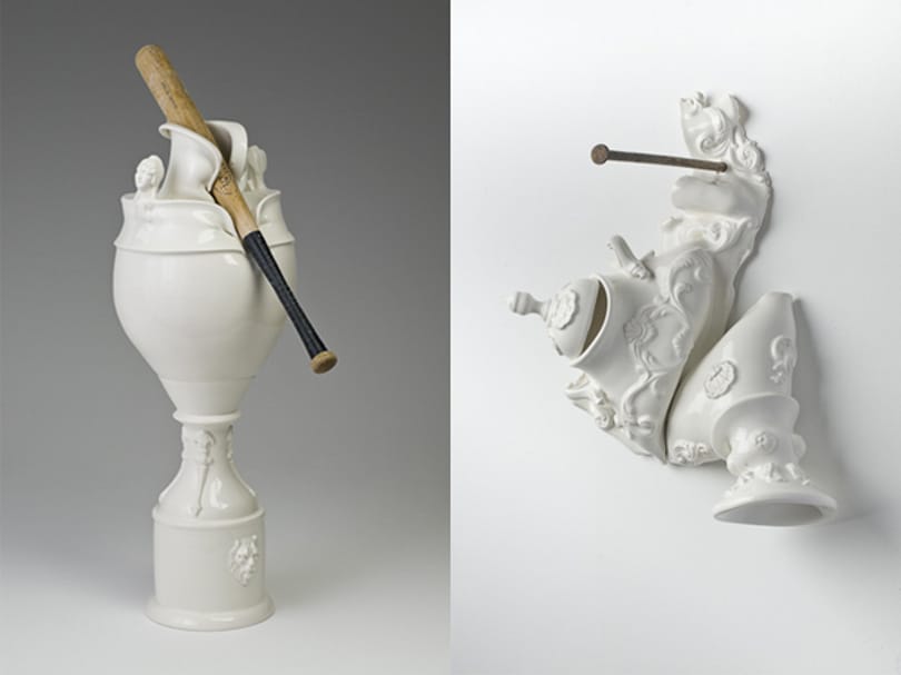 Baseballütő és porcelán találkozása Laurent Craste extrém művein