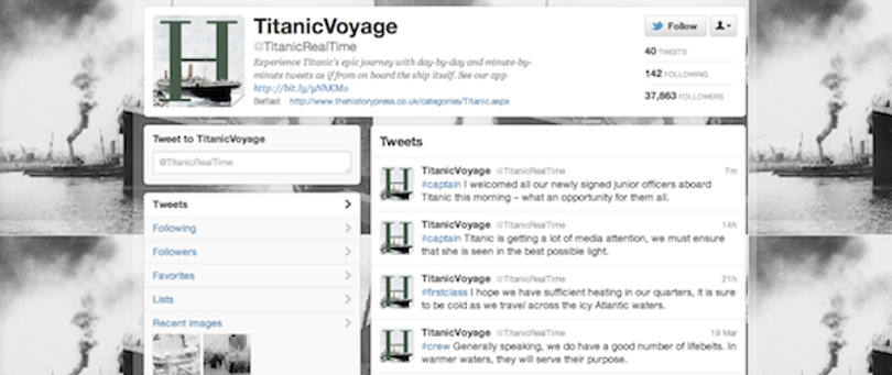 Kövesse Twitter-en a Titanic tragikus útját!