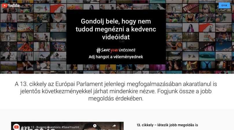 Nem hagyja magát a YouTube, mozgalmat indított az új EU-s szabály módosításáért
