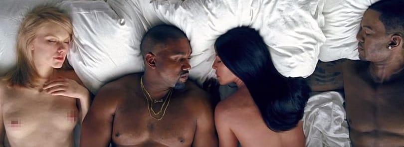 Kanye West új klipjében meztelenül alszik együtt Taylor Swift, Rihanna és Donald Trump