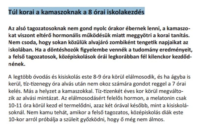 Túl korai a kamaszoknak a 8 órai iskolakezdés – olvasta ma 8-kor 90 ezer kamasz