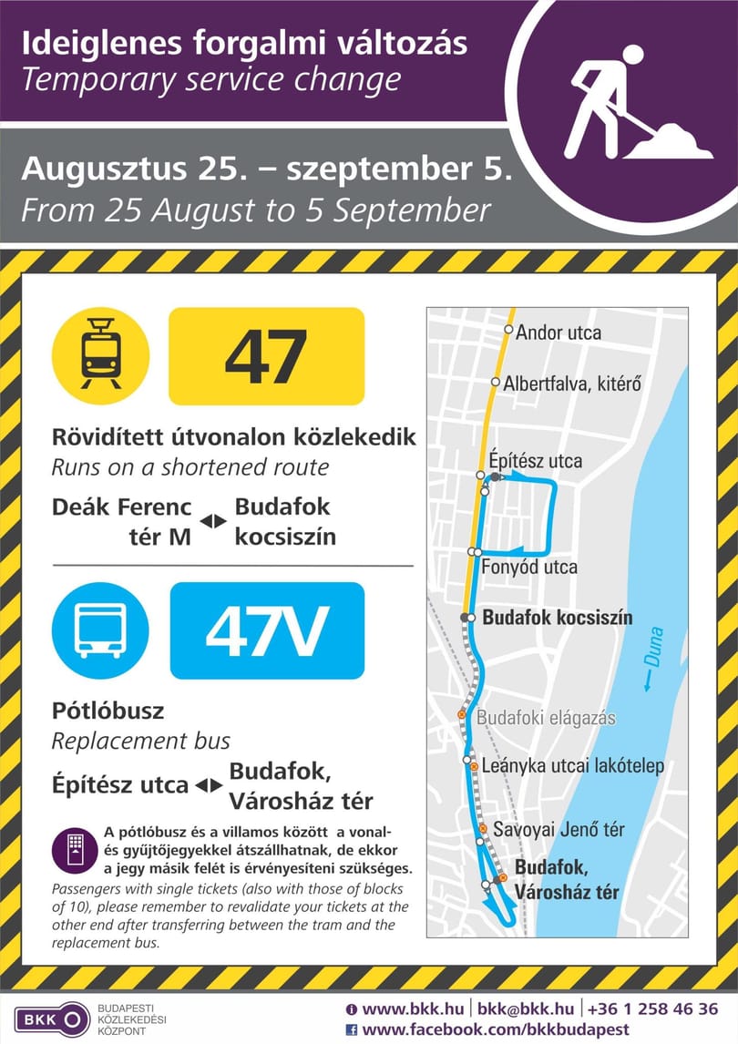 Buszokkal pótolják a 47-es villamost egy ideig Budafokon
