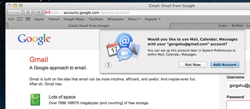 Webes e-mail adatok alapján is konfigurál mindent a Mountain Lion