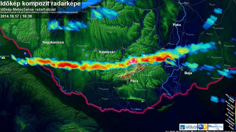 Térkép: 270 kilométeres zivatarlánc állt össze a Dunántúlon