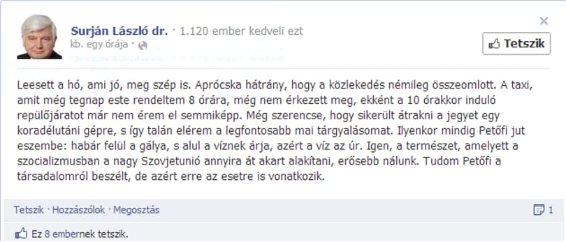 Esik a hó, Surján Lászlónak Petőfi jut eszébe