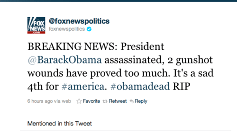 Obama téves halálhíréről olvashattak a FoxNews.com Twitter-oldalának követői