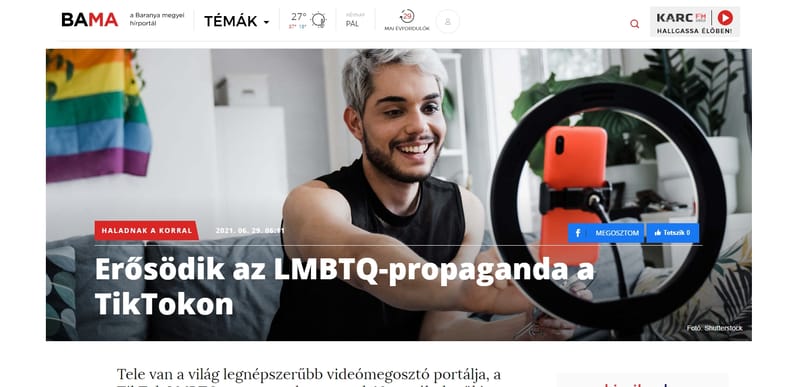 A Mediaworks vidéki lapjai szerint „erősödik az LMBTQ-propaganda a TikTokon”