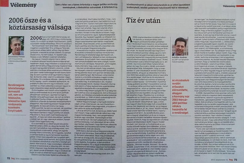 Gyurcsány és Schiffer 2006 őszéről a HVG-ben