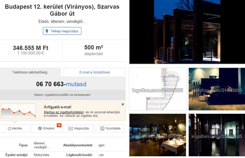 Eladó az egyik legnevesebb budai étterem