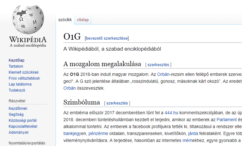 A Wikipédián is szócikk lett az O1G