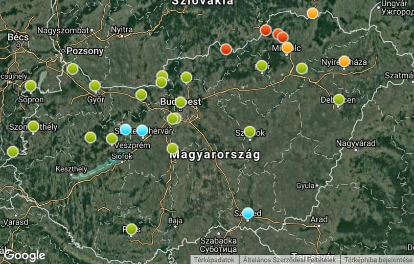 Vörös zóna: Sajószentpéter, Kazincbarcika, Putnok és Salgótarján