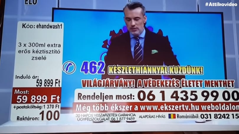 A Médiatanácsnál is feljelentették az Ékszer Tv kézfertőtlenítős műsorát