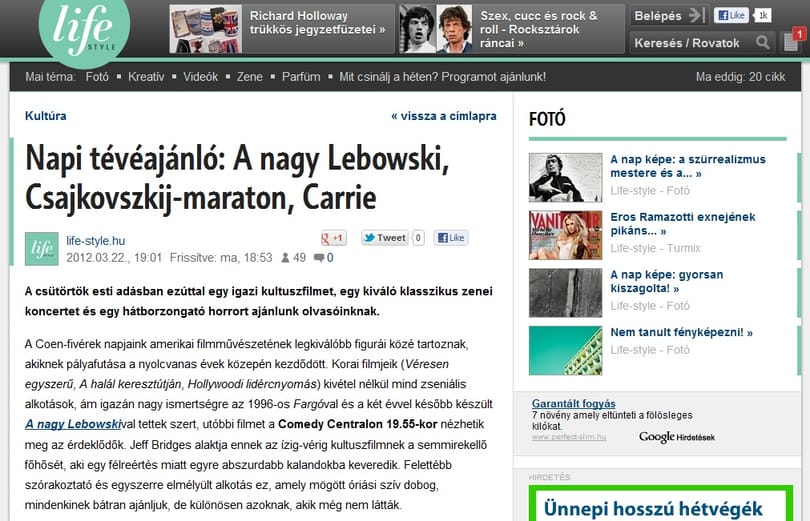 Napi tévéajánló: A nagy Lebowski, Csajkovszkij-maraton, Carrie