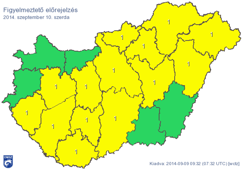 Térkép: Majdnem az egész országban leszakadhat az ég szerdán
