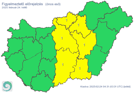 Ónos eső miatt figyelmeztetést adtak ki az ország középső részére