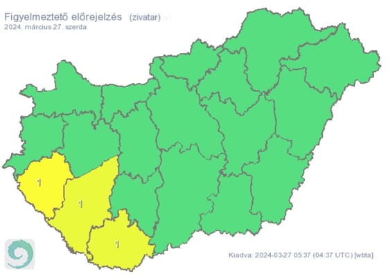 Három megyében figyelmeztetnek zivatarokra, az egyikben pedig viharos erejű szélre is