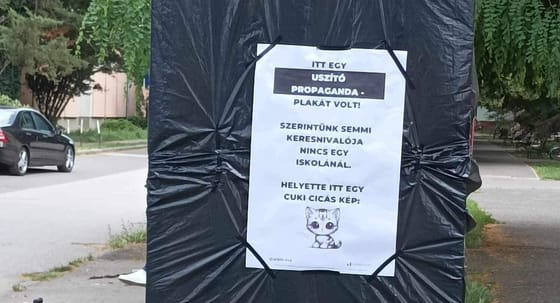 Plakátháború Orosházán: cicás képpel borítják be a háborús hirdetést, a közterület-felügyelők letépik a takarást