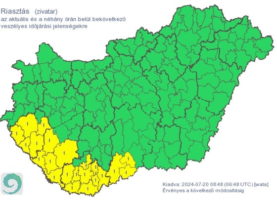 Riasztást adtak ki zivatar miatt, 7 megyében is nagy melegre figyelmeztetnek