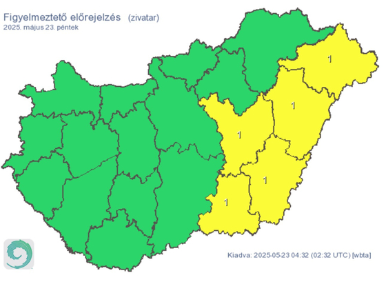 Öt megyére adtak ki figyelmeztetést zivatar miatt